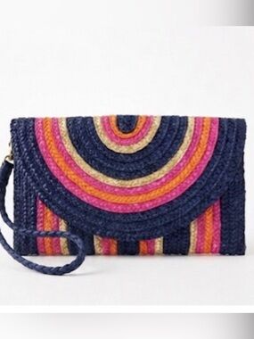 BOHO Bright and Colorful Woven Clutch- MudPie, vacation purse